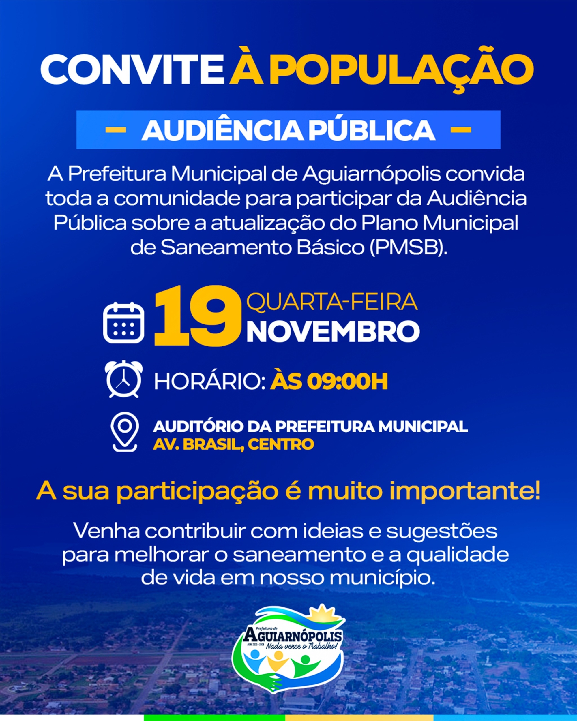 Prefeitura promoverá audiência pública sobre o Plano Municipal de Saneamento Básico